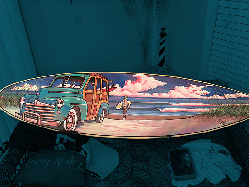 Woody surf wagon on the beach
