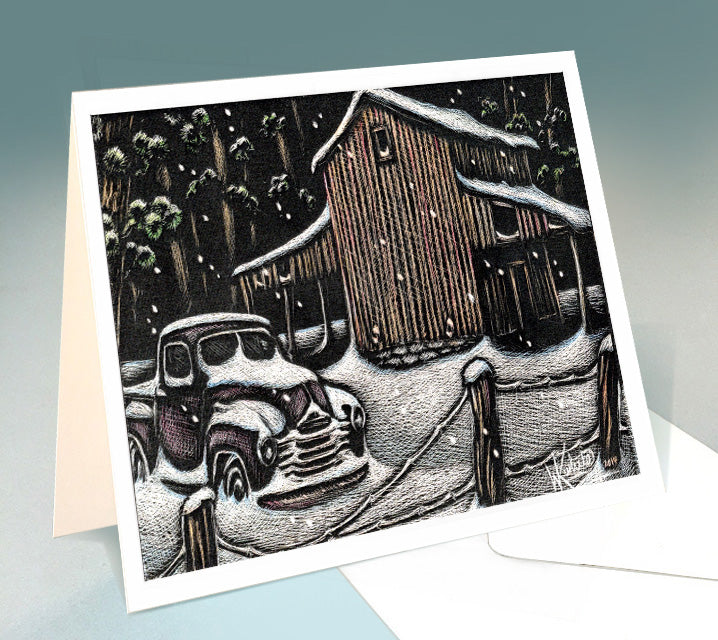 Snow Barn with Truck - Notecards